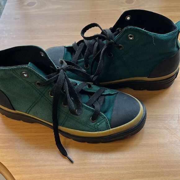 Vintage Converse All Star Chuck Taylor Mid Green Fabric with Black Women’s 6.5 - Picture 2 of 10